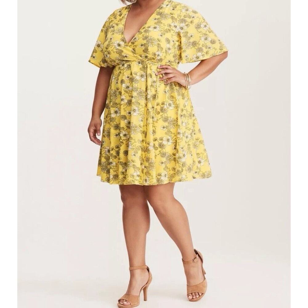 Torrid Floral Wrap Skater Dress - Yellow